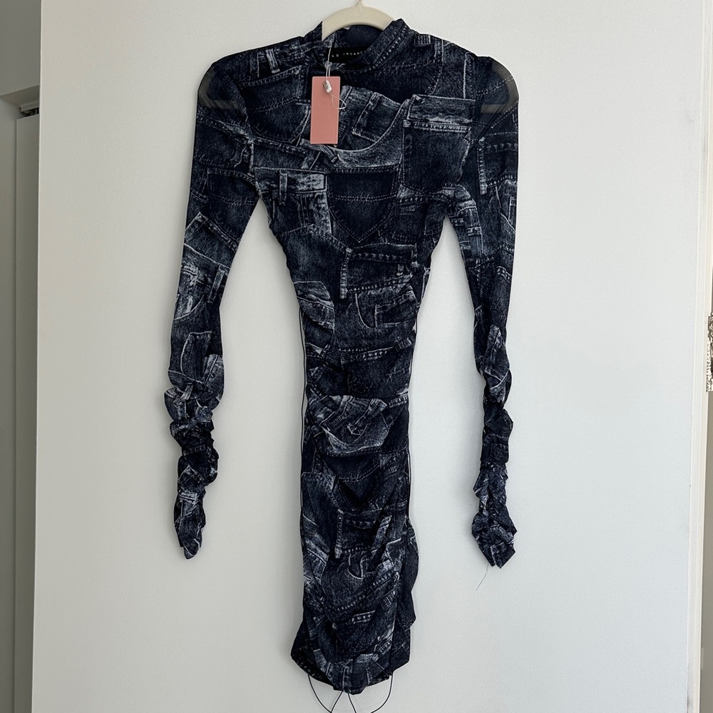 Denim Print Long Sleeve Dress